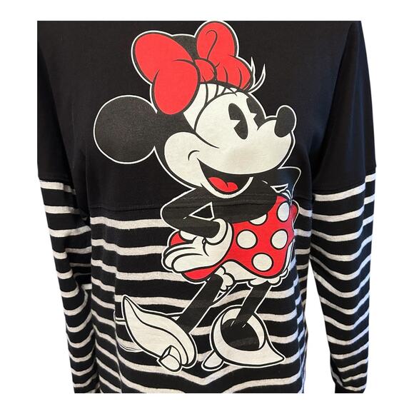 Disney Minnie Mouse Tops - Disney Store Parks Spirit Jersey Minnie Mouse Forever Black White Striped,XSmall
